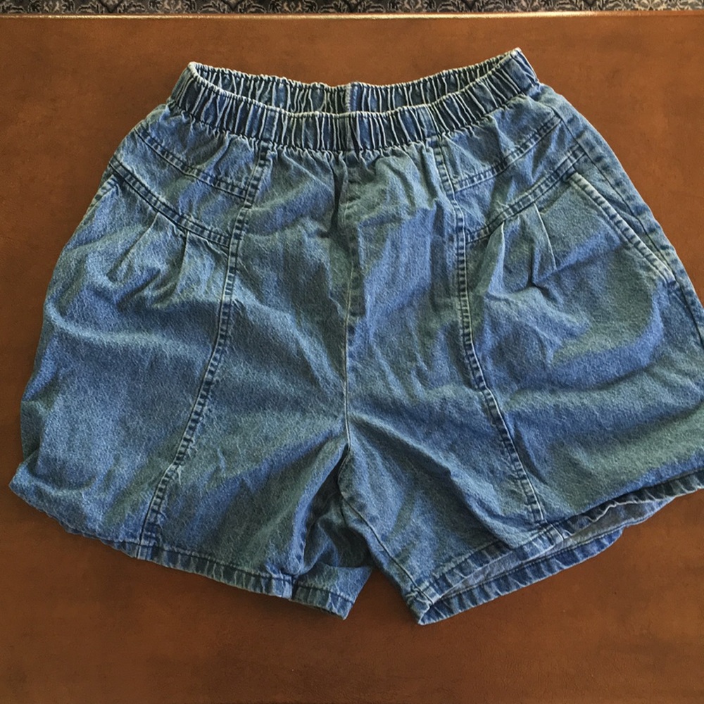 Vintage elastic waist denim high waisted shorts
